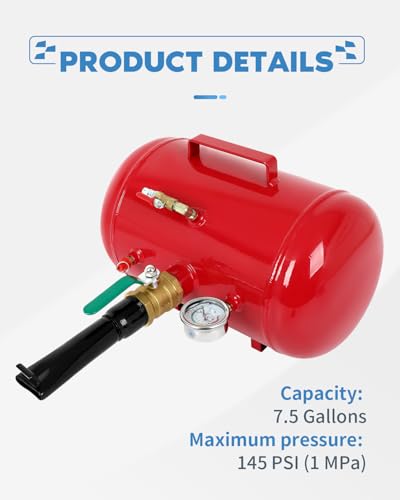 Image of ECCPP 7.5 Gallon Air Tire Bead Seater Blaster Tool, 145PSI Heavy Duty Bead Inflator with Pressure Gauge for Car /Truck /ATV /UTV Tires Red