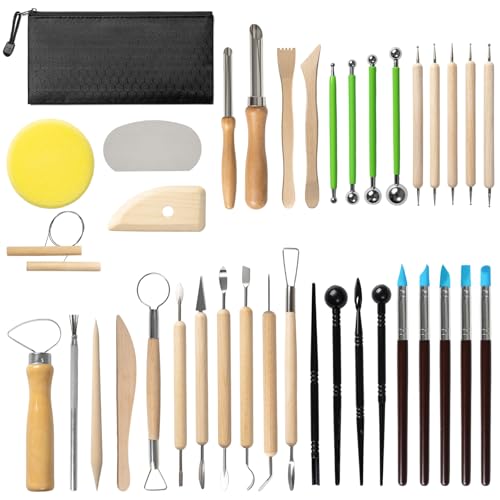 Mepubby 38 Pcs Pottery Tools & Air Dry Clay Tools Kit Modeling Tools Set for Carving Shaping Molding & Crafting Ideal for Polymer Clay Ceramic Air Dry Clay for Beginners Hobbyists Artists