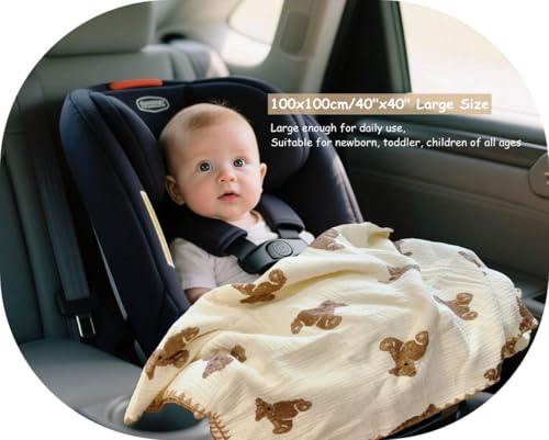 Image of Double Layered 100% Cotton Muslin Baby Blanket Ultra-Soft 40x40 Inch Swaddling Nursery Crib Blanket(Brown Bear)