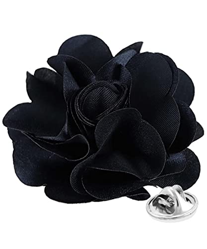 Vittorio Vico Men's Formal Solid Color Flower Lapel Pin - Brooch, Boutonniere for Men (Navy)