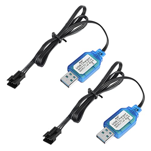 YACSEJAO Paquete de 2 cables de carga USB de batería LiPo de 7,4 V con conector de enchufe SM-3P para vehículo RC modelo Buggy coche camión barco Cover