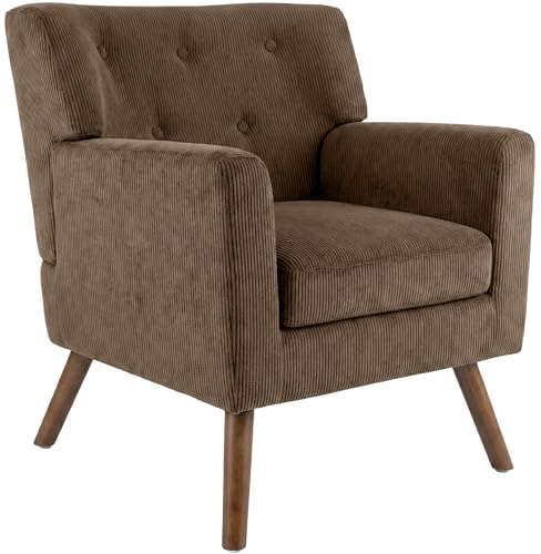 CLP Fauteuil Rembourre en Velours cotele Kioni avec accoudoirs, Fauteuil Bergere Jusqu a 150 kg, Fauteuil Relax et TV pour Salon, Couleur:Marron foncé
