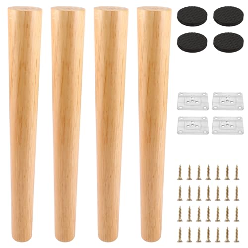 CYEER 4 patas de madera para muebles, 40 cm, patas de madera para muebles, patas redondas de roble crudo, para reemplazar patas de muebles antiguas para sofás, mesas de comedor y armarios de TV