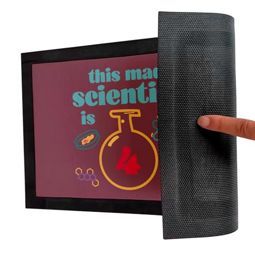 Paillasson rouge mad scientist pour décorer l'entrée d'un anniversaire 4 ans
