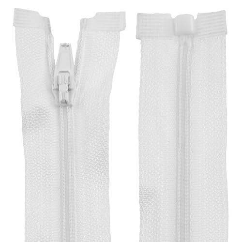 Aerzetix - C64028 - Set di 2 Cerniere Lampo a Spirale N°3 40cm rinforzate autobloccanti separabili - in Nylon - Colore Bianco - tiretto cursore Rete Abbigliamento Cucito merceria