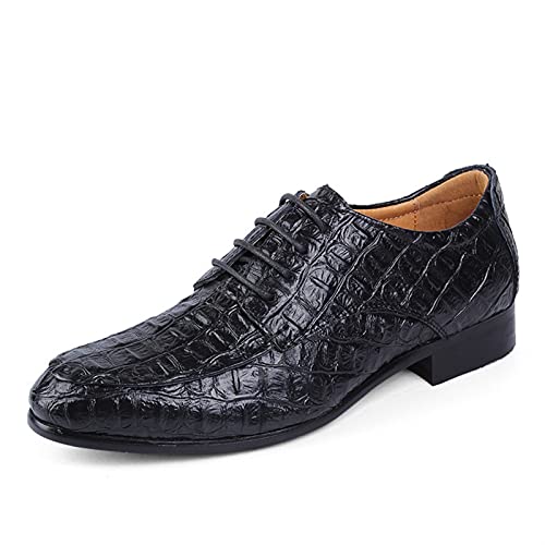 Dress Shoes for Men Lace Up Crocodile Embossed Apron Toe Derby Shoes Leather Slip Resistant Low Top Non Slip Rubber Sole Business(Black,10 M US)