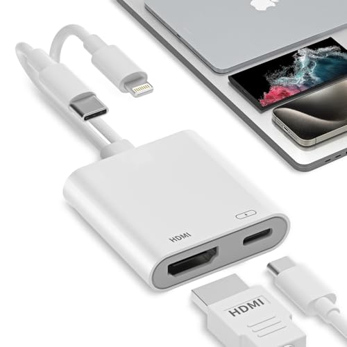 Image of USB-C and Lightning to HDMI Adapter for iPhone to TV 4K@60Hz MFi Certified iPhone to HDMI Adapter with 100W Fast Charging Port for iphone 17/17 Pro Max/Air/16 15 Pro Max/iPad to TV/Projector/Monitor