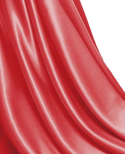 MDS Pack of 25 Yard Charmeuse Satin Fabric for Wedding Arch Drapery Panel Party Event Banquet Decoration Home Curtain Dress DIY Crafts Costumes Apparel Bridal Silky Sateen 44" Wide - Coral