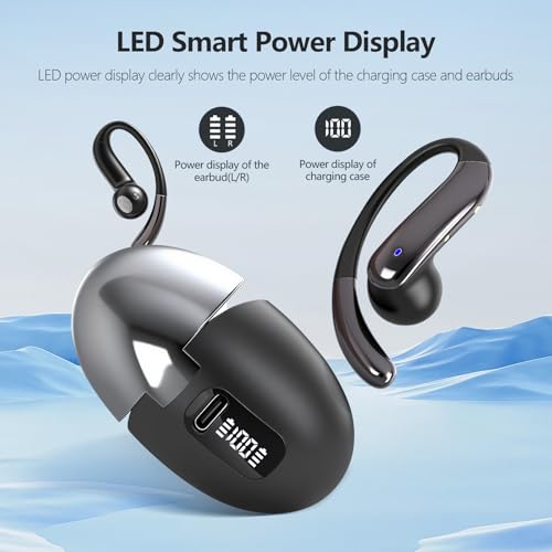 Image of Open Ear Bone Conduction Headphones,Over Ear Earbuds with Ergonomic Earhook,Bluetooth Headphones 5.4 with Smart Digital Display,50H Playtime,IPX7 Waterproof,Design for Running Walking Black