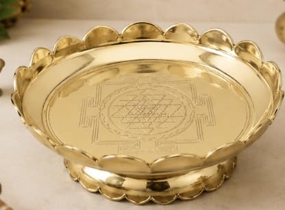Image of Brass Shree Yantra Lotus Stand | Decorative Brass Yantra for Pooja Temple Home Office and Spiritual Decor | Lotus Base Design (7 Inches)