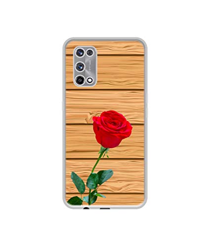 Image of Rose with Wooden Texture Design Printed Silicon Soft TPU Back Case Cover for Realme X7 Pro