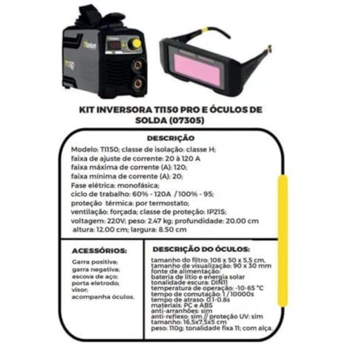 Máquina Inversora De Solda Com Óculos De Solda