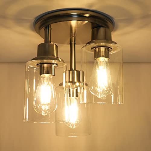 Rottogoon Semi Flush Mount Ceiling Light, 3 Light Close To Ceiling Light Fixtures, Brushed Nickel Finish Kitchen Light Fixtures With Clear Glass Shades thumb #7