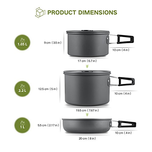 Set di Piatti da Campeggio, pentole per Esterni, Piatti da Campeggio in Acciaio Inossidabile in Alluminio Leggero, pentole da Campeggio Pieghevoli con fornello da Campeggio
