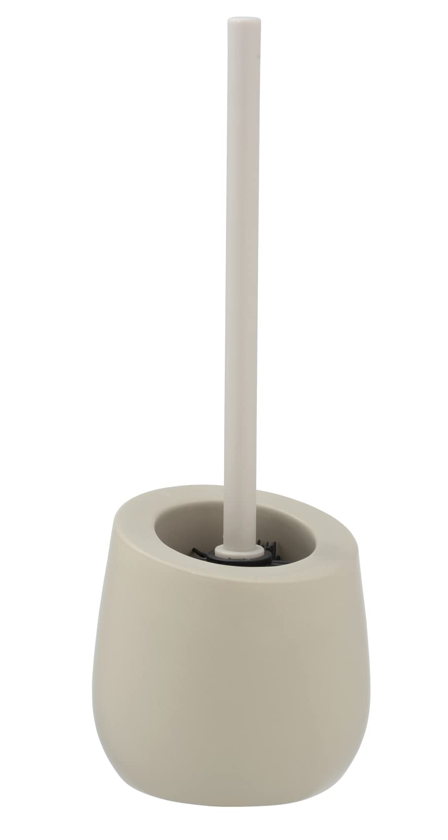 WENKO Spazzolino da bagno Badi beige ceramica - Portascopino WC con ciuffo in silicone e puliscibordo, Ceramica, 13.5 x 38 x 13.5 cm, Beige