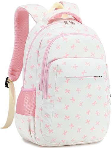 LEDAOU Mochila escolar para meninos e meninas e crianças, mochila de ensino fundamental para 8 a 14 anos (laço rosa)