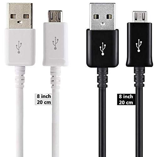 Short MicroUSB Cable Compatible with Your Sony Xperia Z1S with High Speed Charging 2 Pack. (1Black,1White, 20cm 8in)