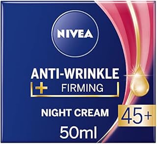 NIVEA Anti-Wrinkle and Firming Night Cream (50ml), Overnight Moisturiser for 45+ Skin, With Shea Butter, Macadamia Nut Oil, and Panthenol for Enhanced Skin Care
