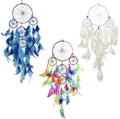 Dream Catchers Wall Hangings For Home Decor Bedroom Livingroom Garden Party Cafe Handmade Dreamcatcher For Positivity Feathers Hanging Wall Decoration Items For Kids Room(Set of 3,15L x 55Hcm)-image-23