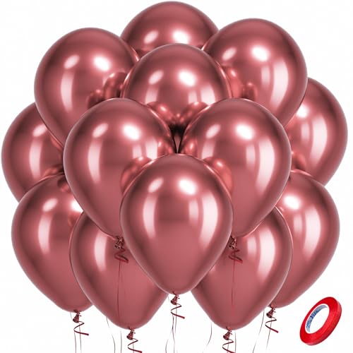 Image of Bezente Metallic Red Latex Party Balloons - 100 Pack 12 inch Round Helium Chrome Red Balloons for Bachelorette Wedding Baby Shower Gender Reveal 1950s Party Decorations
