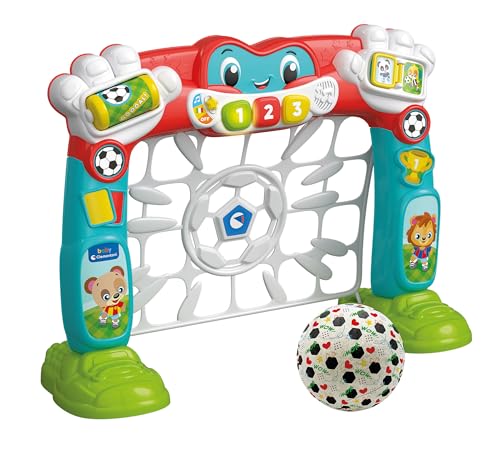 Clementoni Portería Infantil de fútbol con Centro de Actividades, Incluye Pelota de Tela, detecta goles de Tiro, con Sonidos y música para niños a Partir de 18 Meses 17995
