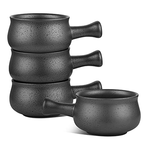 Image of vicrays French Onion Soup Bowls With Handles, 26 Ounce for Soup, Chili, Beef Stew, Chip Resistant, Dishwasher Microwave Safe, Set of 4 (Gray)