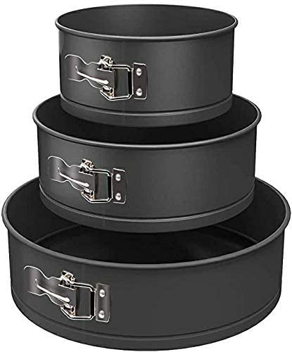 NASIR's Teflon Coated Spring Form Round Shape Cake Baking tins/pan/Trays Moulds with Removable Base Can be Used Microwave Oven (Set of 3 PCS)