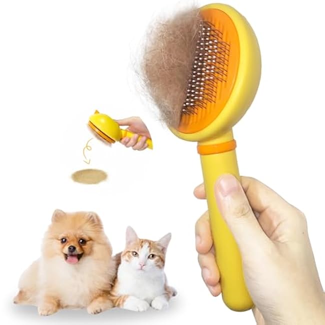 Cat Brush for Shedding, Self-Cleaning Slicker Brush for Indoor Cats, Gently Remove Loose Fur, Pet Grooming Massage Deshedding Tool, Suits Long & Short Haried Cats and Dogs-HYFVHPpC
