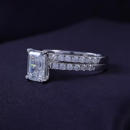 SAVEARTH DIAMONDS Emerald & Round Lab Created Moissanite Diamond Solitaire Bridal Set Wedding Ring In 10K Or 14K Solid Gold (VVS1 Clarity, 2.33 Cttw)3