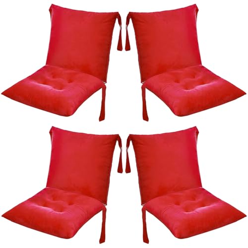 UWOBTN Lot de 1/2/4 Coussin de Chaise avec Dossier, 40×40/50×50cm Velours Galette de Chaise Salle à Manger avec Attaches Coussins de Siège pour Exterieur,...