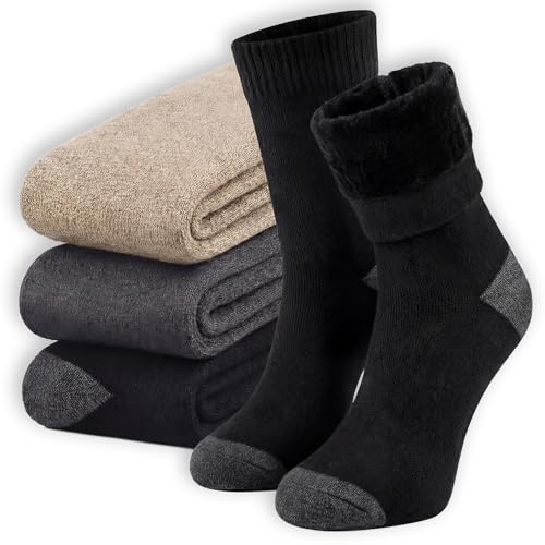 Kayegg Thermosocken Damen & Herren 3 Paar Innen Schardoniert/Angeraut | Warme Socken | Wintersocken & Wärmesocken | Dicke Socken
