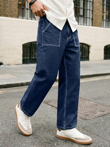 Image of Urbano Fashion Men's Loose Baggy Fit Washed Denim Jeans Non-Stretchable