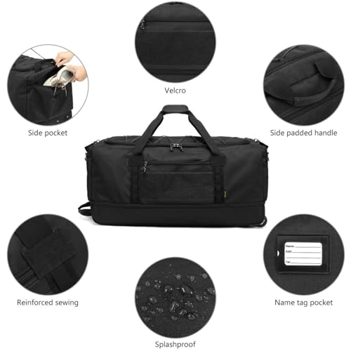 Laripwit Collapsible Duffle Bag with Wheels 130-170L Extra Large Expandable Travel Duffel Bag for Men Women Heavy Duty Military Duffle Bag for Camping Rolling Foldable Carry On Lug image 8