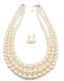 Shineland Elegant Simulated 3-laryered Multi-Strand Pearl Cluster Collar Bib Choker Necklace Earring