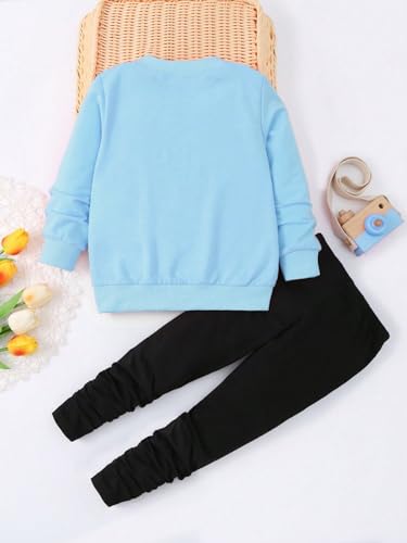 Image of SweatyRocks Girl's 2 Piece Outfits Cute Cartoon Graphic Crewneck Sweatshirt and Sweatpants Set Multicolor 6Y