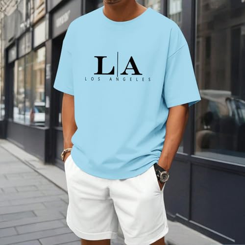 Image of BeWithYou Oversized Graphic Tshirts for Men Vintage Los Angeles Letter Graphic Shirt Baggy Streetwear Tee Casual Cotton Tops