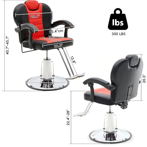 Image of Barber Chair with Heavy Duty Hydraulic Pump, Salon Chair for Hair Stylist, 360 Swivel 90-140 Backrest Reclining Chairs, Portable Height Adjustable Hair Chair for Barbershop (Red)