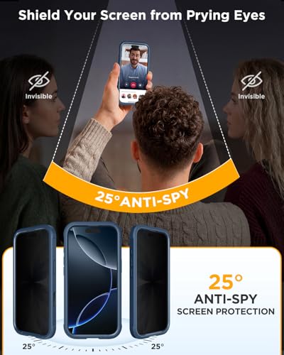 Image of miracase Privacy for iPhone 16 Pro Max Case, 25 Anti-Spy, Blue | Built-in Privacy Screen Protector, Compatible with MagSafe, Full Camera Protection, 360 Full Body Shockproof Phone Case 6.9 inch