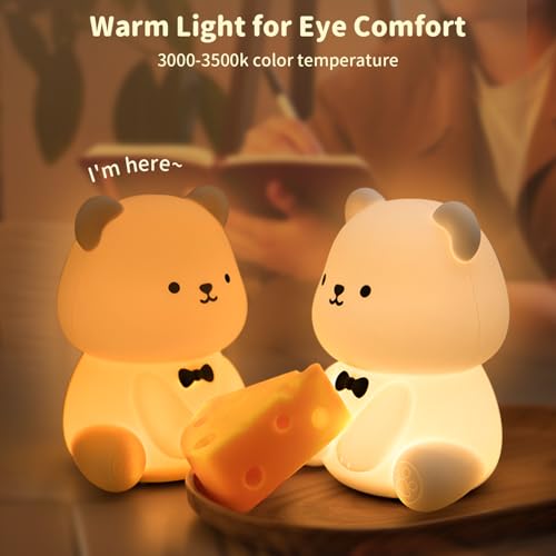 Image of Led Cute Teddy Bear Night Light, Dimmable Nursery Kawaii Lamps, Super Squishy Silicone USB Rechargeable Touch Control Night Lamp, Used for Camping Party Room Decor (Teddy Bear)