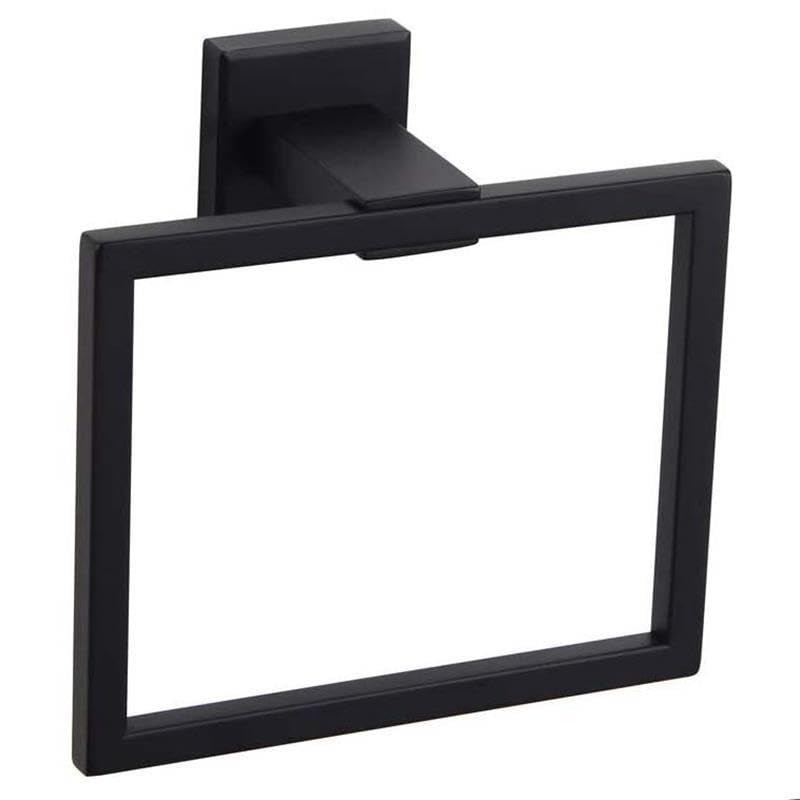 Matte Black Square Towel Ring, Wall Mount Modern Towel Holder Rack for Bathroom Kitchen Bath Towel Holder Hangers (Black-Square)