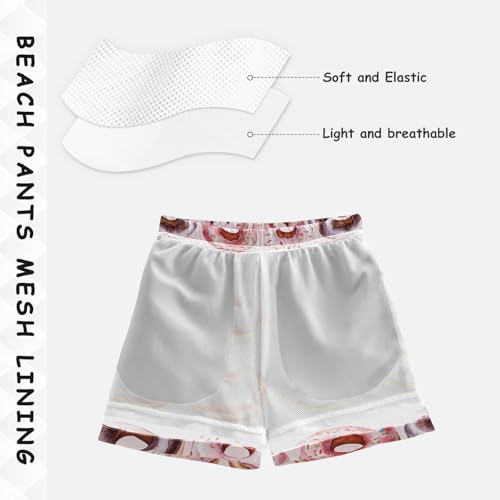 Pigsaly Boys' Swim Board Shorts Watercolor Purple White Pink Donuts Boy's Swim Trunks Kids Swimwear 2T4