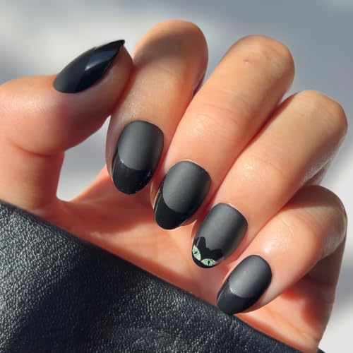 Glamnetic Press On Nails - Short Oval Black Cat Fake Nails | 30 Pc Kit