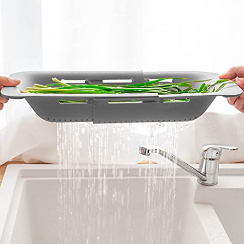 Collapsible Sink Colanders And Strainers Basket Over The Sink Colander Collapsible Colander Extendable Plastic Fruit Vegetable Strainer Drainer Basket For Kitchen (Length 14.3 Inch-19.4 Inch) (Gray) #TOP5