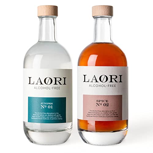 Laori Juniper No 01 & Spice No 02 | Alternativas sin alcohol a la ginebra y el ron | Perfecto para cócteles sin alcohol | Los mejores botánicos | Vegano, sin azúcar y sin sabores artificiales | 2 x