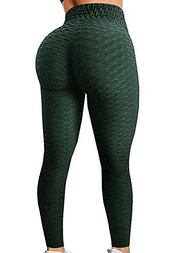 FITTOO Women's High Waisted Honeycomb Ruched Butt Scrunched Booty Leggings Workout Running Lift