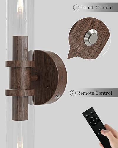 Image of Rayogale Walnut Wireless Battery Operated Wall Sconces with Remote Control