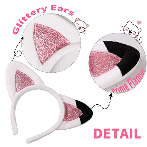 Creatoy Cat Ears Headband For Kids Girls Glitter Dollhouse Headwear Princess Party Supplies Flannel Kittty Hairband Halloween Birthday Favors #TOP5
