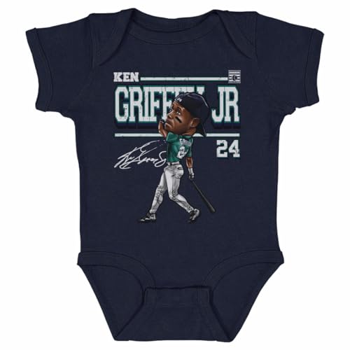 500 LEVEL Ken Griffey Jr. Baby Infant One Piece Bodysuit (6M, Navy) - Ken Griffey Jr. Seattle Derby Cartoon WHT