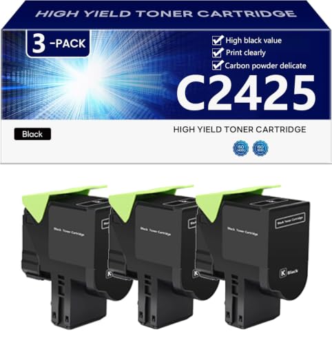 Image of C2425 Toner Cartridge Compatible for Lexmark C2325 MC2325 C2425 MC2425 MC2535 MC2640 Printers, High Yield 6000 Pages, Clear Printing,Black-3 pack