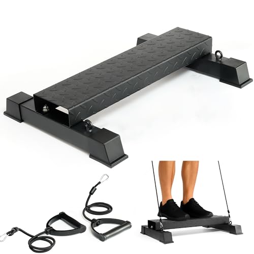 TanverOK 4-in-1 Calf Raise Machine with Black-High Elastic Bands - 4.61" Extra High Heavy Duty Steel Calf Trainer, Squat Wedge Board & Adjustable Resistance Home Gym Equipment with Anti-Slip Design